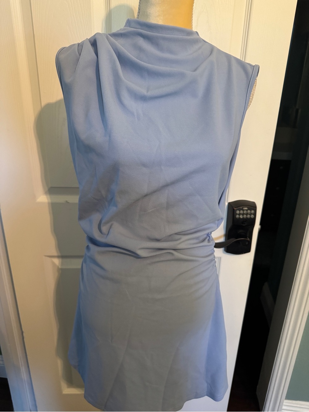 Powder Blue Draped Sleeveless Mini Dress